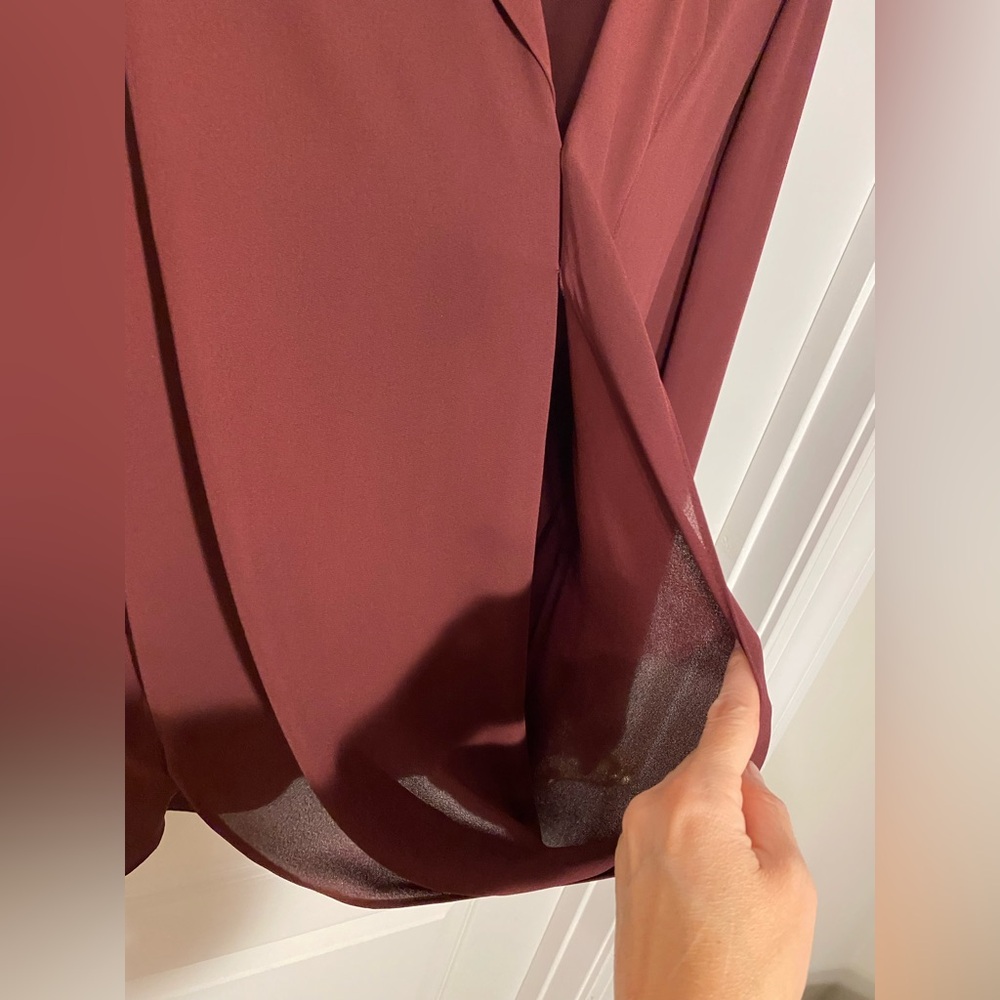 Foxcroft Draped Wrap Style Long Sleeve Blouse Burgundy Size 16 - Picture 5 of 9